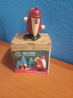 Red Wooden Skier Holiday Figurine